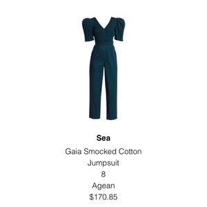 SEA Gaia Smocked Cotton Jumpsuit, Teal